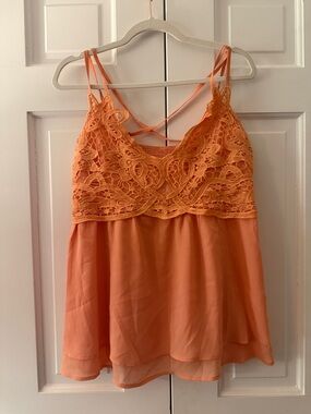Lace-Trim Strappy Cami Top in Coral Orange